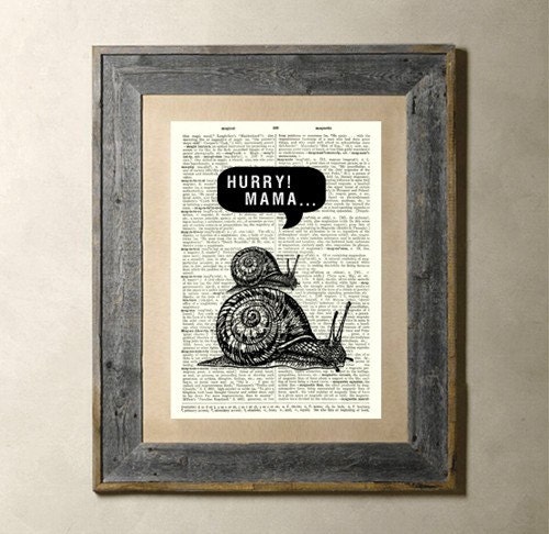 Hurry - Printed on a Vintage Dictionary Page 8X10 (Free Shipping)