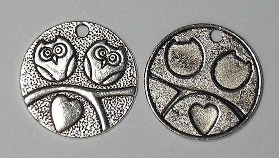 2 Pcs Antique Silver Love Owls Charm Pendants