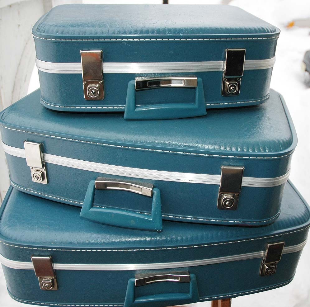 Vintage Set of BLUE Luggage - COMPLETE 6 Piece Set