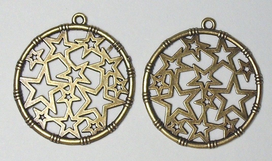 2 Pcs Antique Bronze Stars Charm Pendants