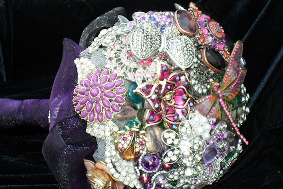 Beautiful Purple Brooch and Jeweled Bouquet