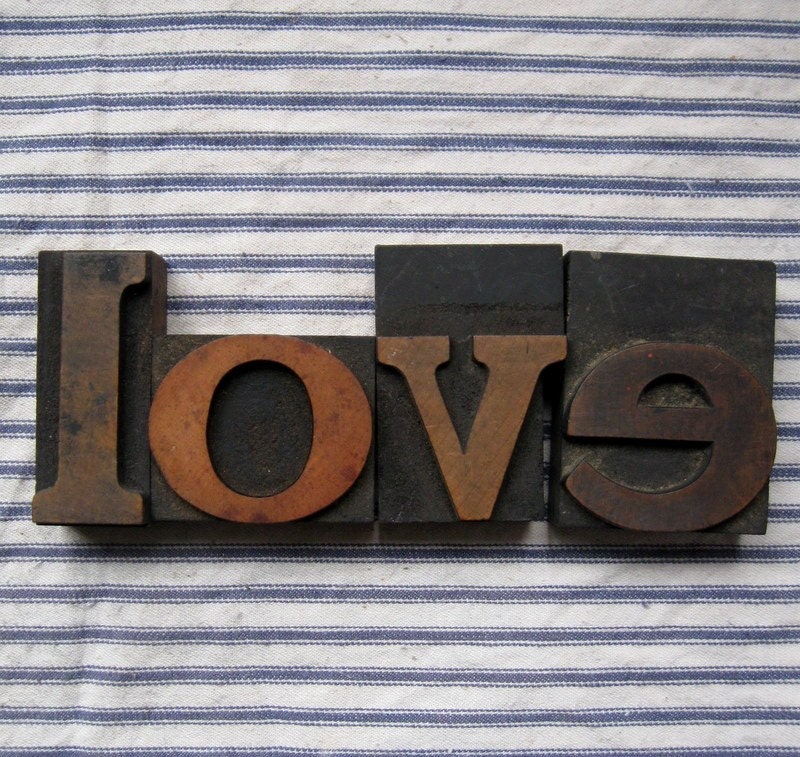 Antique Wooden letterpress print blocks love set3