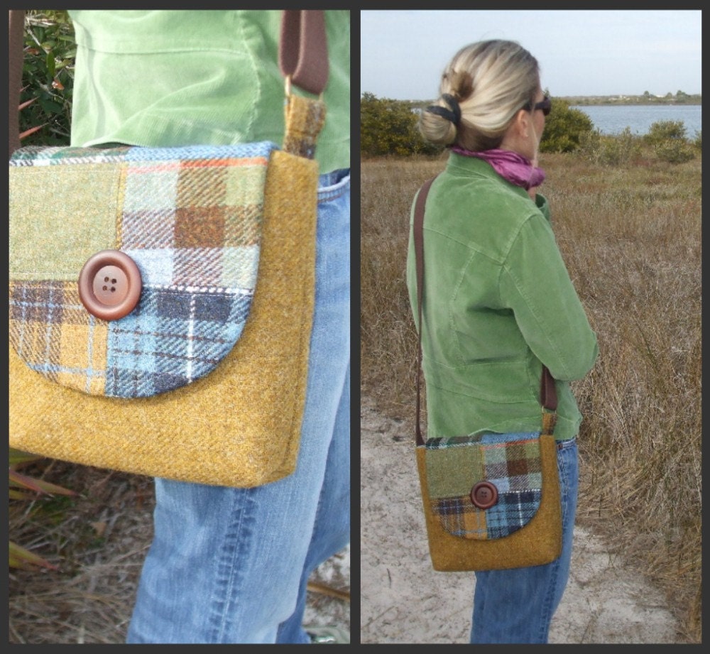 One of a Kind Harris Tweed Patchwork Satchel with Adjustable Strap