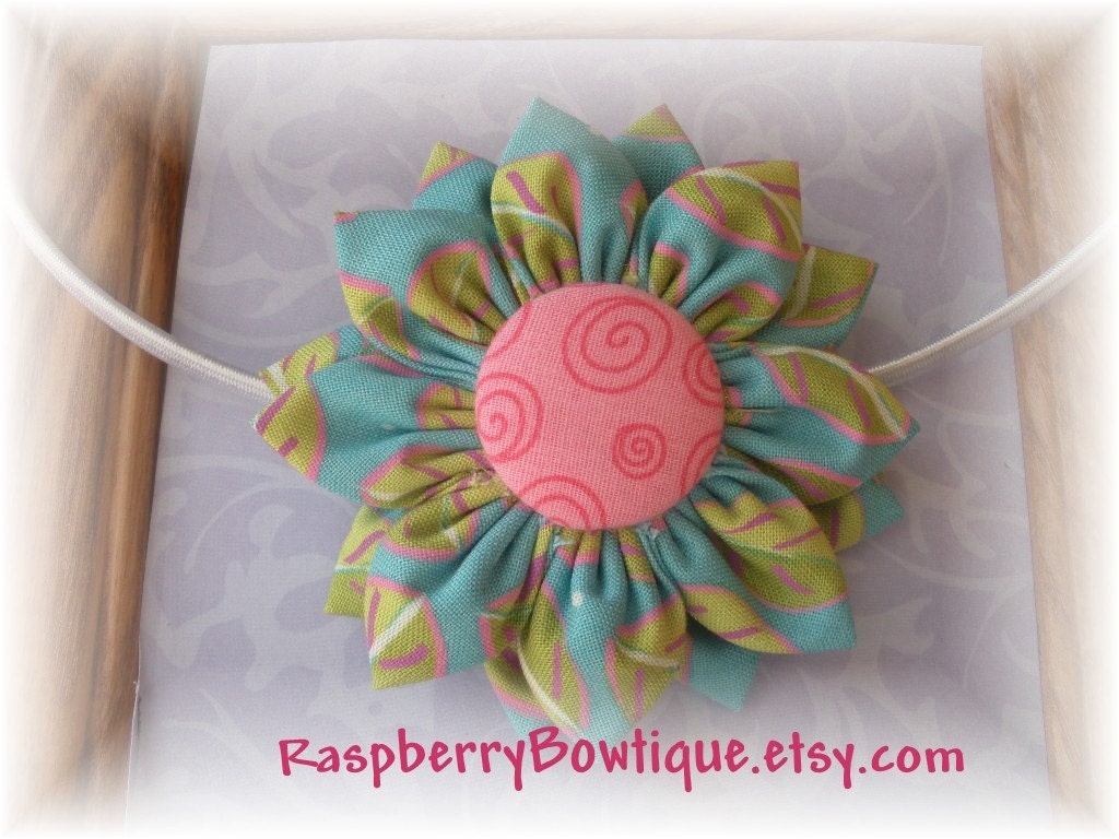 Handmade Fabric Flower U PICK Headband, or Hair Clip, or Brooch or Ponytail holder---ready to be shipped