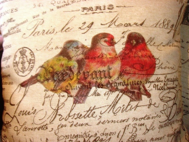 French Script Pillow Cover Bird Trio from Gathered Comforts