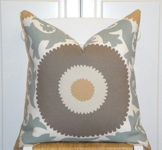 Decorative Pillow Cover 20 x 20 INCH - Designer Fabric - Indoor - Outdoor - Throw Pillow - Accent Pillow - Greyish Blue - Brown