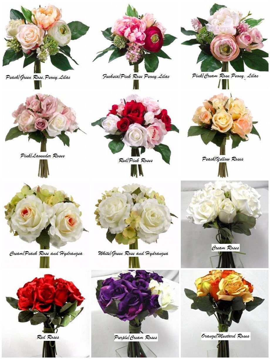 10 Pc. Custom Bouquet Set, Bride's Bouquet, Maid of Honor Bouquet, 3 Bridesmaids Bouquets, 5 Boutonnieres
