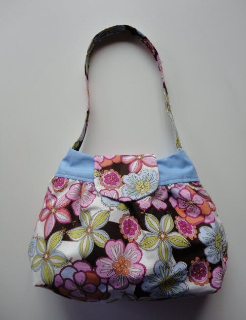 Adorable Light Blue/Floral Print Pixie Handbag/Purse
