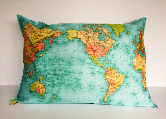 WORLD MAP - giant organic cotton cushion- the whole wide world cushion cover, pillow 86cm/34inches x 61cm/ 24 inches .