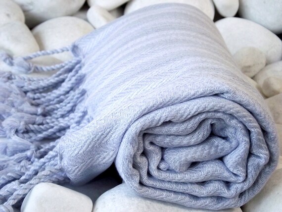 Very Soft Hand Woven Turkish Cotton Bath Towel or Sarong-Pastel Grey Blue