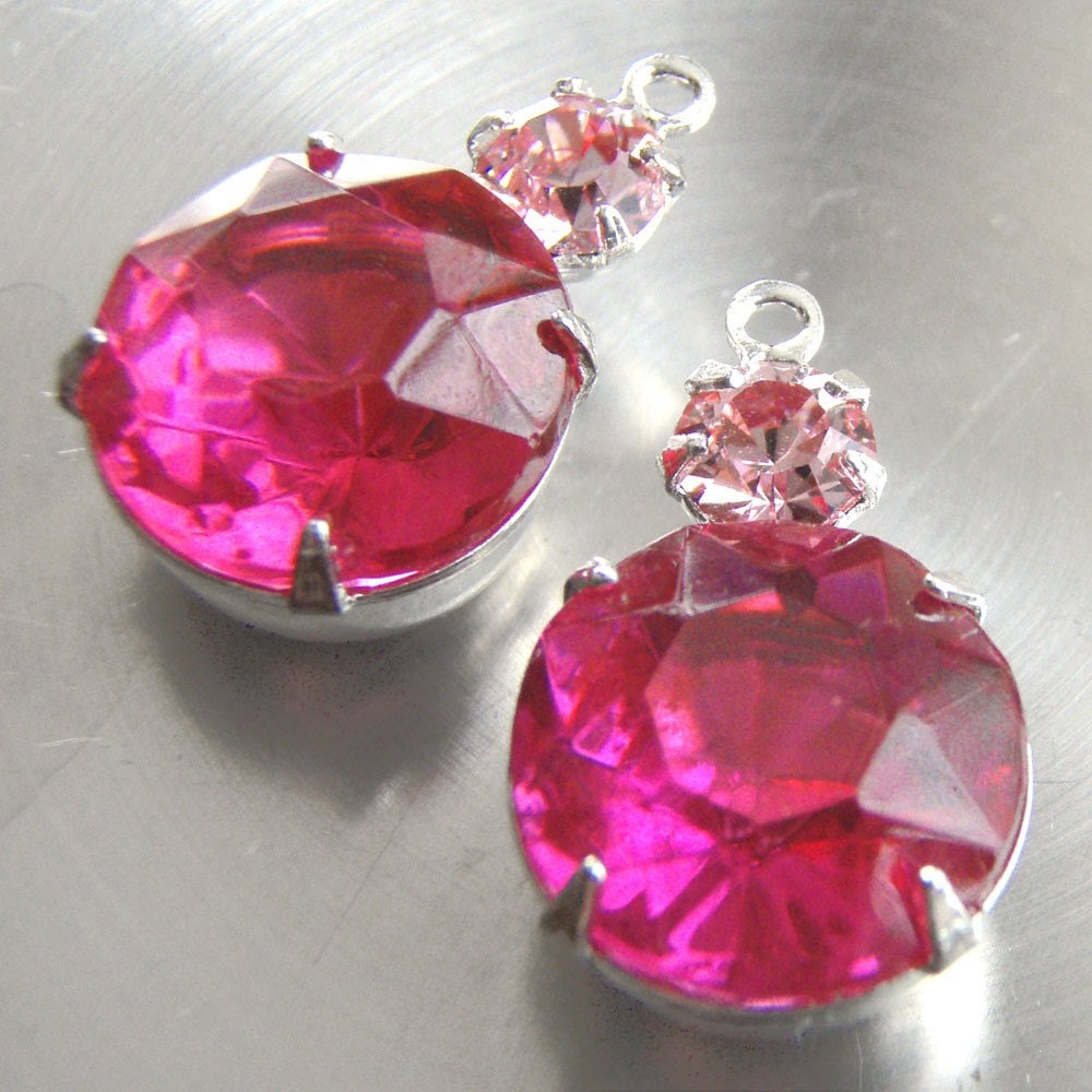 Deep Pink 11mm Jewels with Light Pink Swarovski Crystals - in Silver Plated Settings