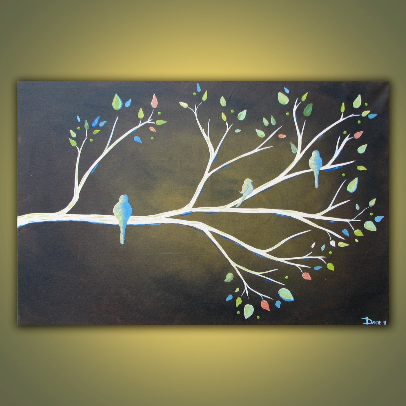 Spring Branch original acrylic bird painting on canvas 3ft x 2ft