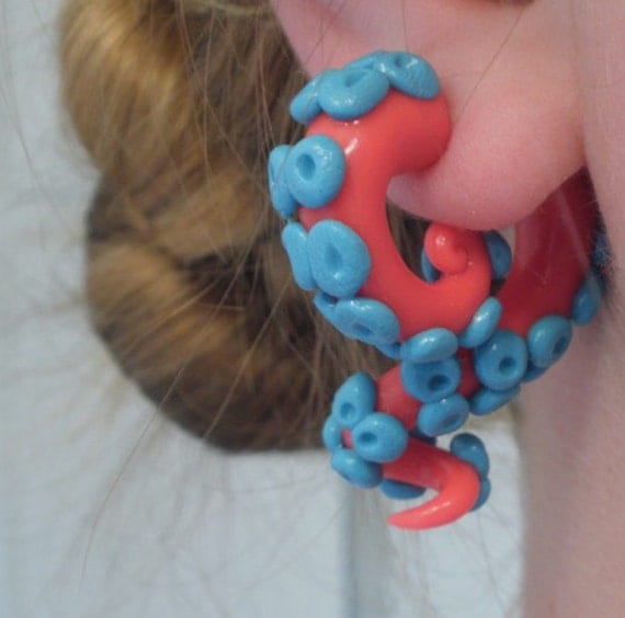 Coral Cephalopod Tentacle Earring
