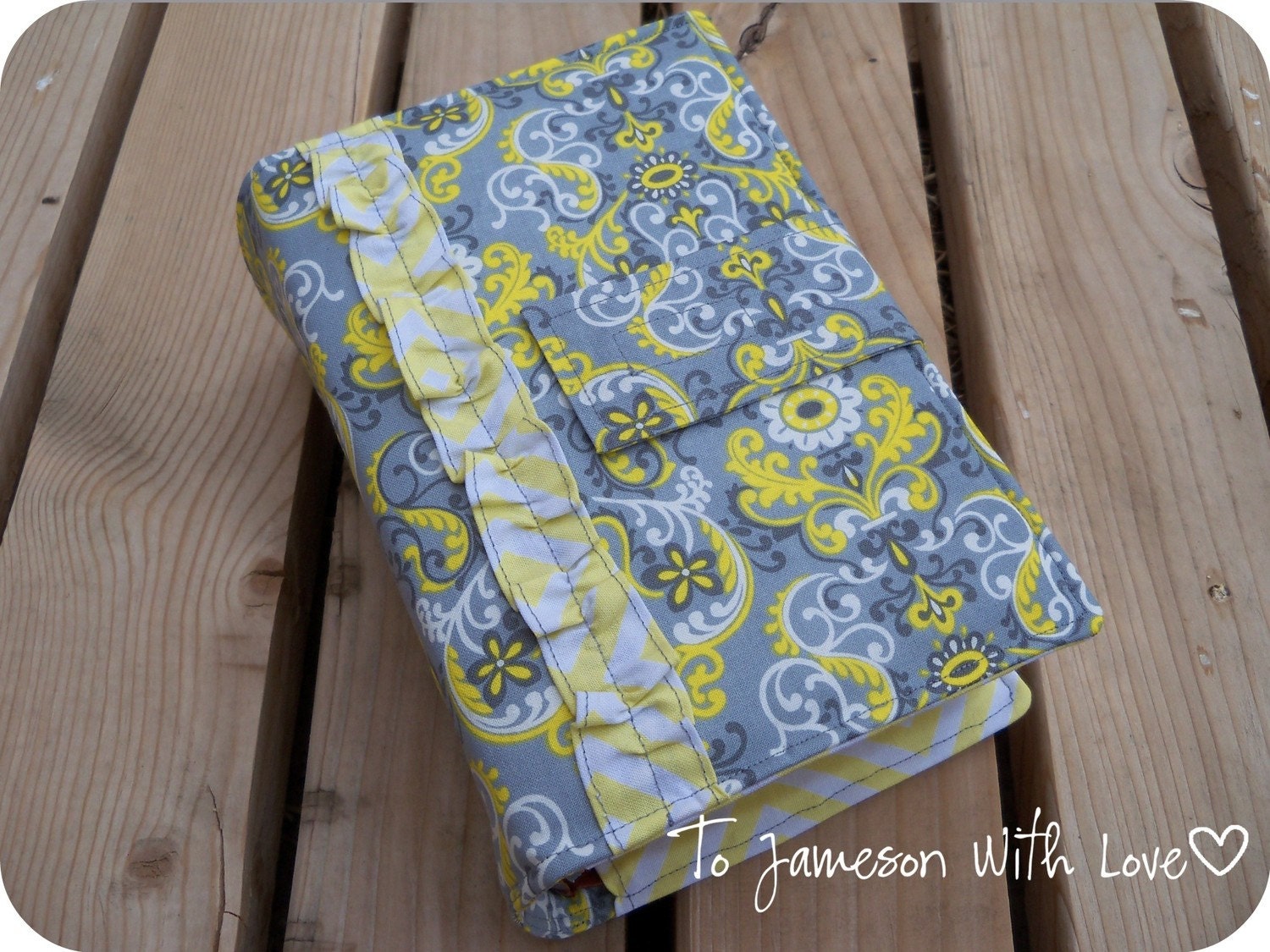 LDS Quad Scripture Cover Yellow and Grey Floral