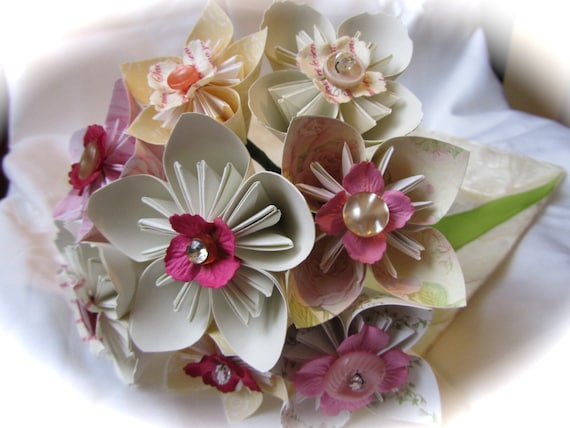 Romantic Pink Origami Flower Bridal Bouquet