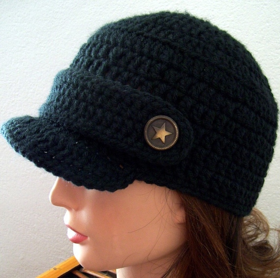 Black Newsboy Hat with Star Buttons