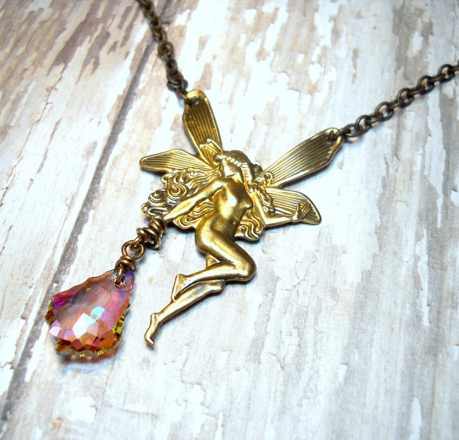 Sugar Plum Fairy - Wire Wrapped Swarovski Crystal Antique Brass Necklace