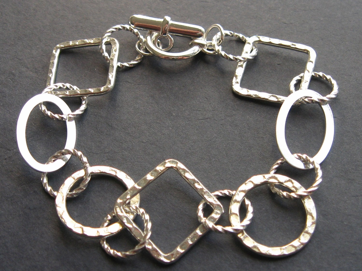 Silver Muti Textured Link Bracelet