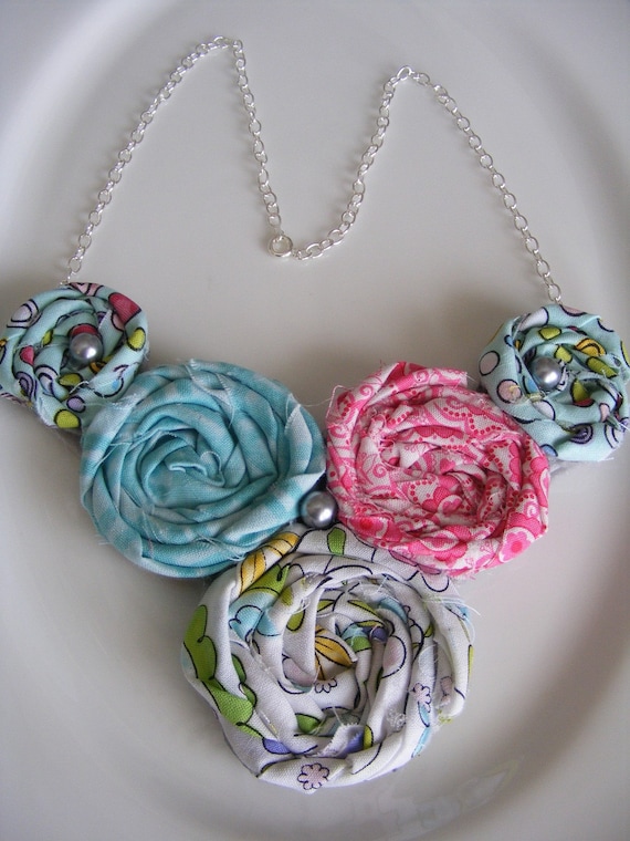 Pink & Turqoise Rosette Necklace