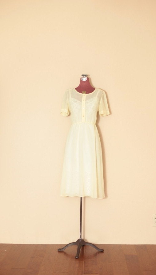 Vintage Pale Yellow Dotted Picnic Dress