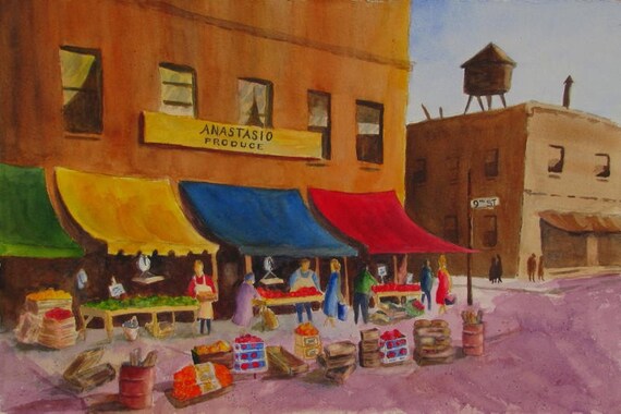 South Philly Italian Market Original Painting 15x22 Philadelphia, PA