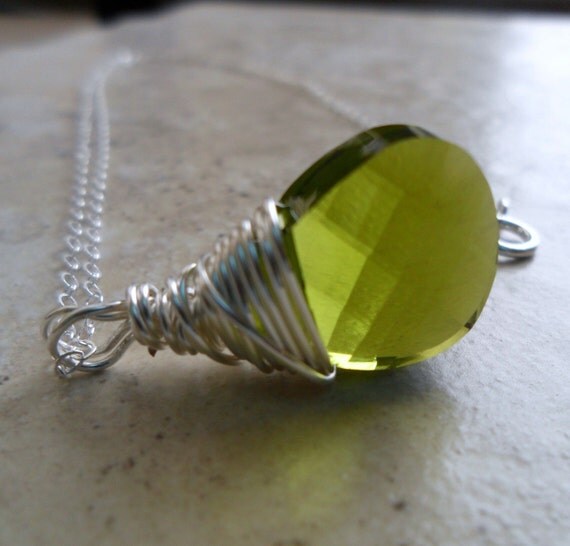 Simply Lucky Collection - Necklace.  Olivine Green and Sterling silver Lariat Pendant