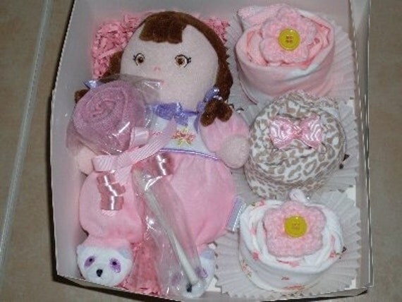 New Cutest Baby Girl Onesie Cupcakes and Plush Gift Set