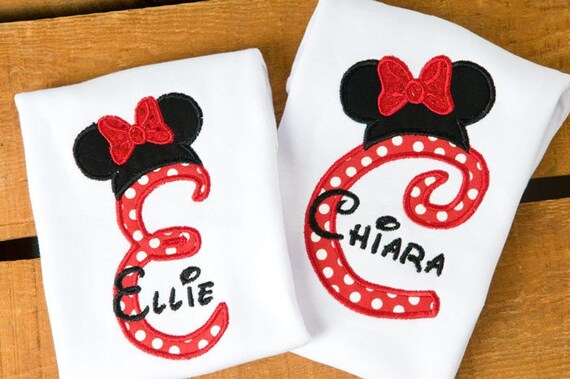 TWO Custom Mouse, Sibling Set, Minnie or Mickey Ears, Personalized YOUR Initial YOUR Name, Perfect for Disney