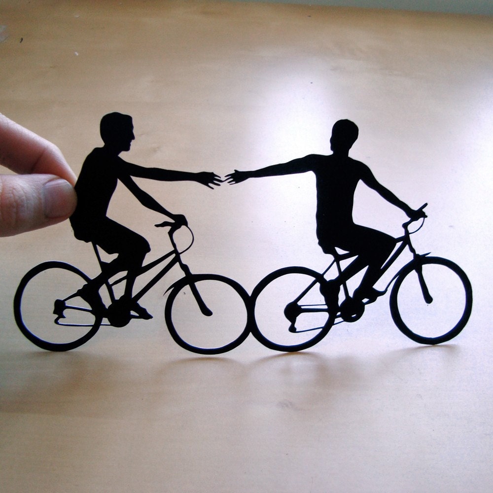 First Anniversary Cut Paper  - Gay Men Couple on Bikes- 8x10