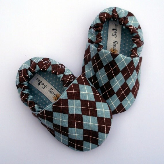 Handmade Unisex Argyle Crib Shoes- Size 0 3 6 9 12 18 months