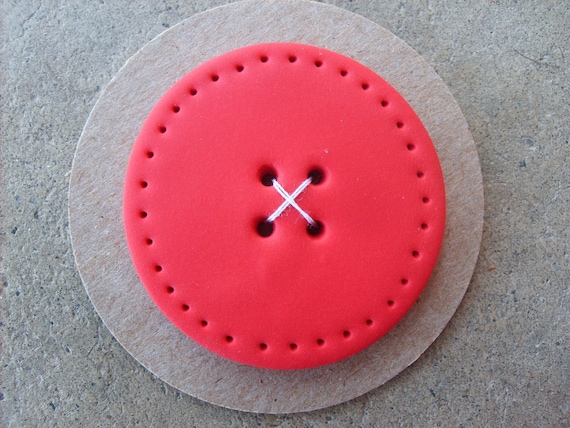 Jumbo Handmade Button--Red with dotted edge