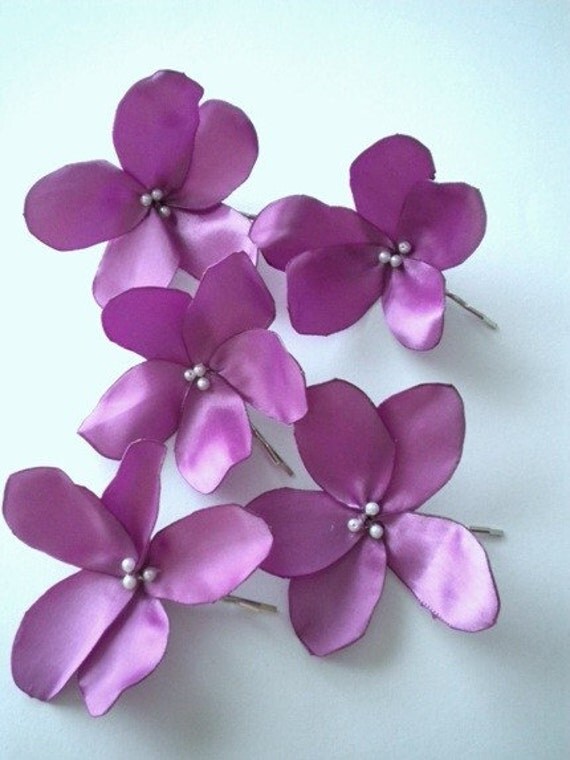 One Set of Purple Berry Satin flower Pins - Handmade weddings