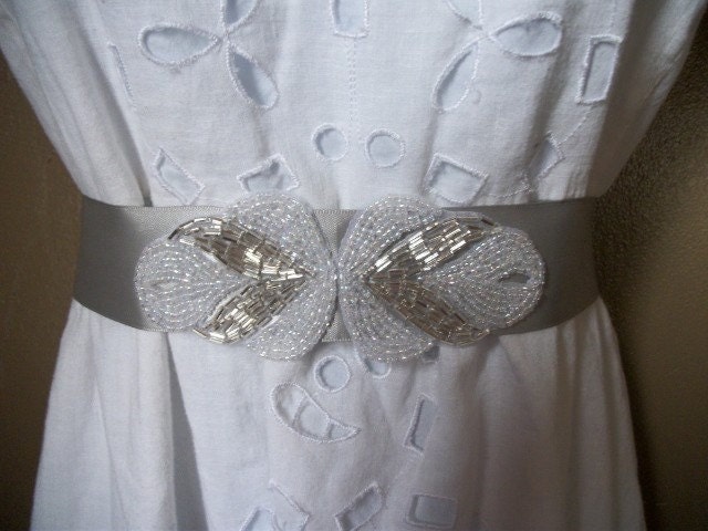 Beautiful Silver and White Beaded Bridal Sash