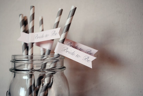 Bride to Be Paper Drink Straw Flags- Set of 12