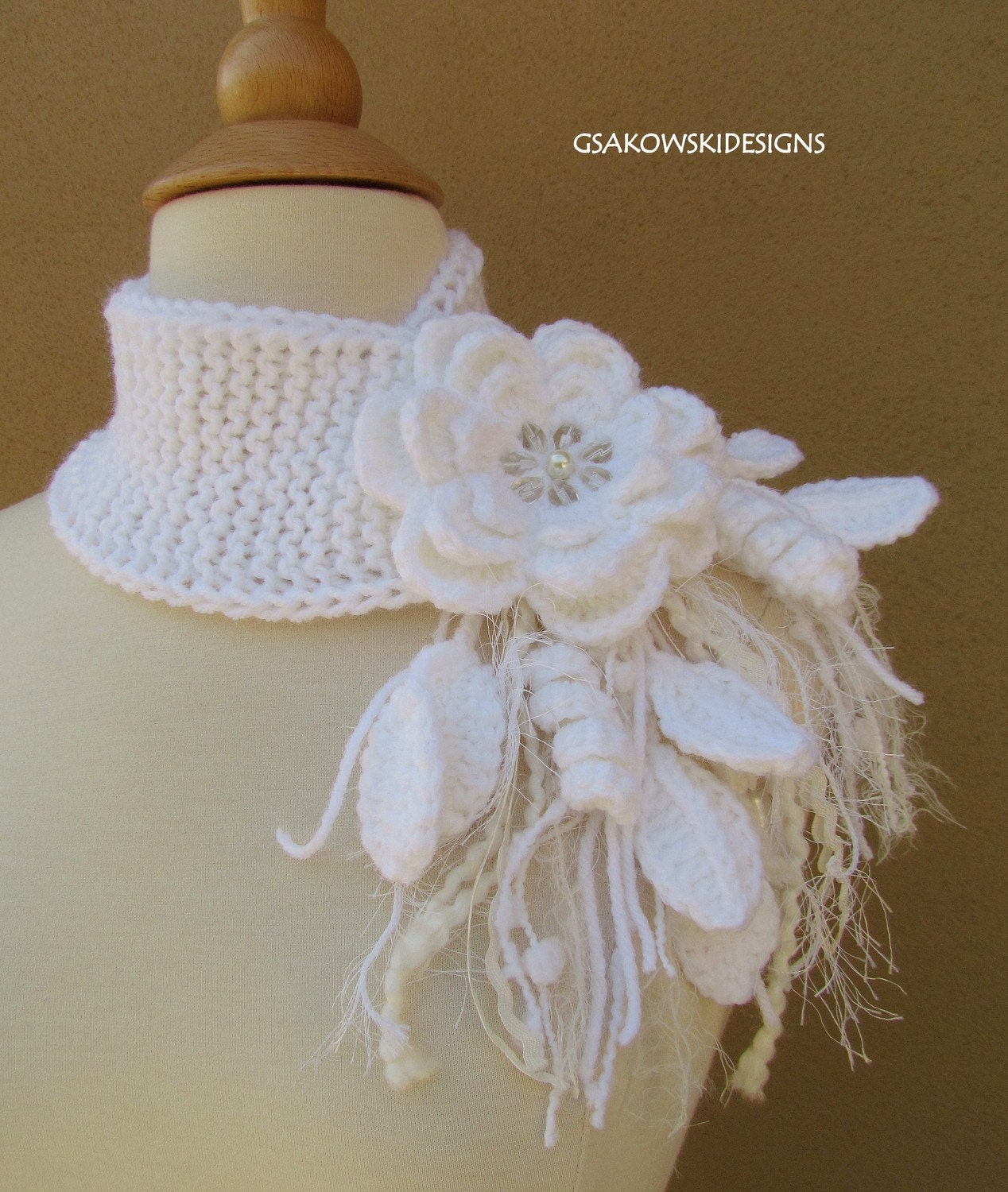 White Flower Scarflette-Reserved listing for oldworldgarden