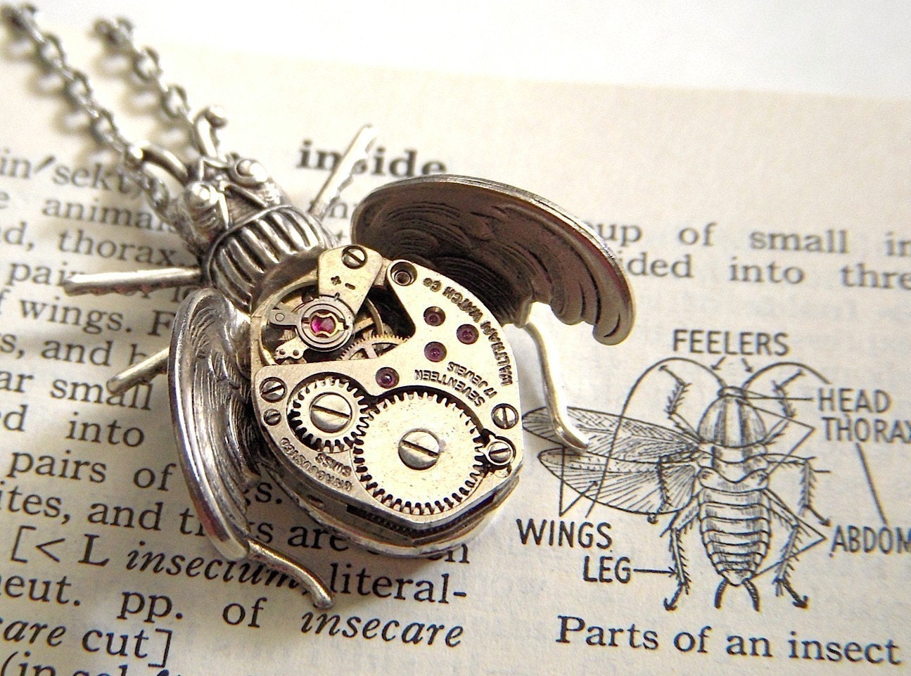 Steampunk Necklace Gothic Flying Insect