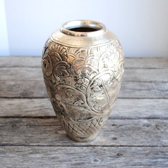Vintage Silver Vase Embossed Hand Hammered