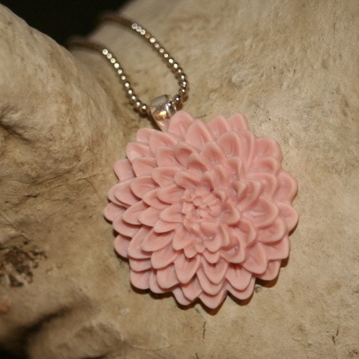 barely pink chrysanthemum flower necklace on chain