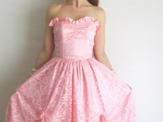 Vintage 1950s Handmade Pink Party Dress