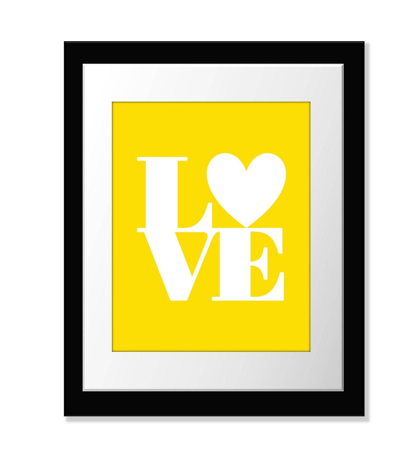 8x10 Inches Art Print. Retro Love (Sunshine Yellow and White)