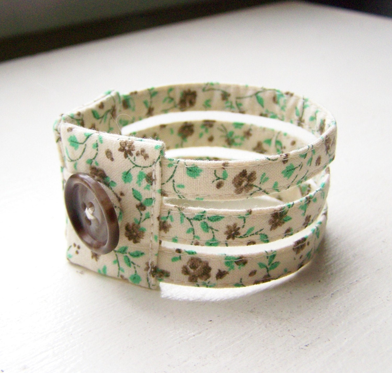 Triple strand dainty cuff bracelet in mint chocolate floral READY TO SHIP