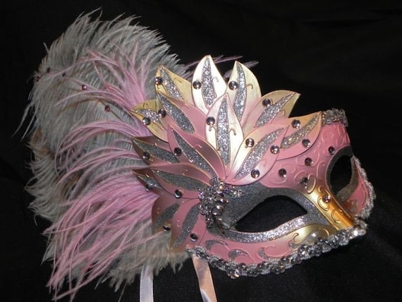 Pink Showgirl Feather Masquerade Mask