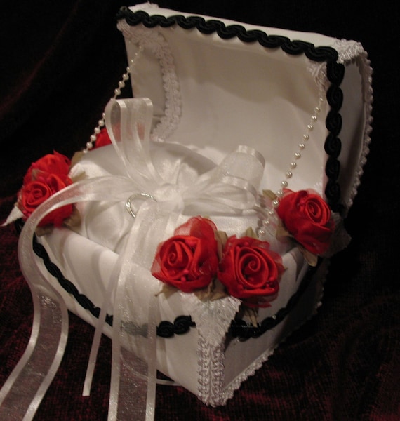 White Satin and RED and BLACK Ring Bearer Chest