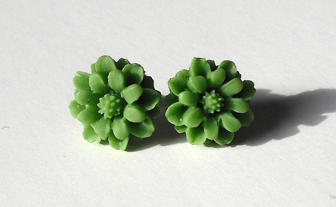 Olive Green Daisy Flower Post Earrings