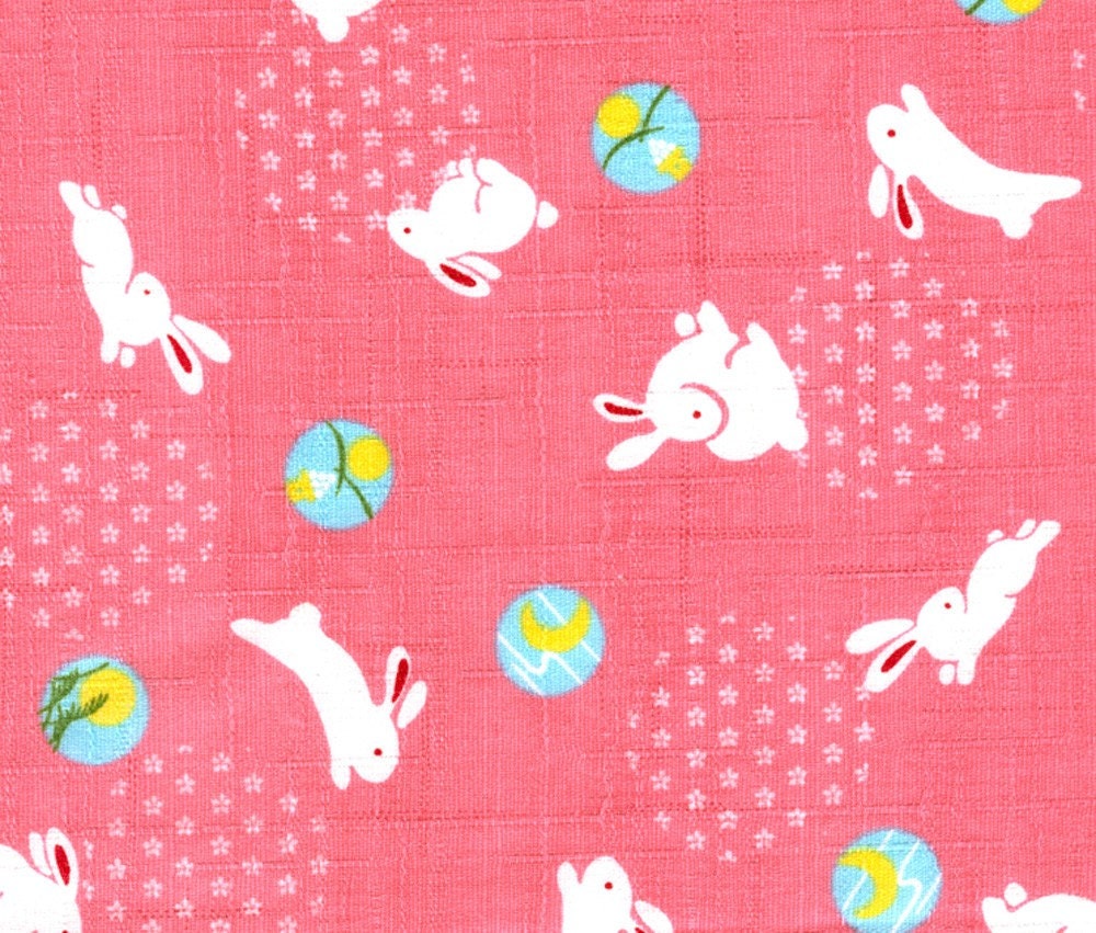 Snow Bunnies On Pink - Japanese Fabric Half Yard Dobby Weave