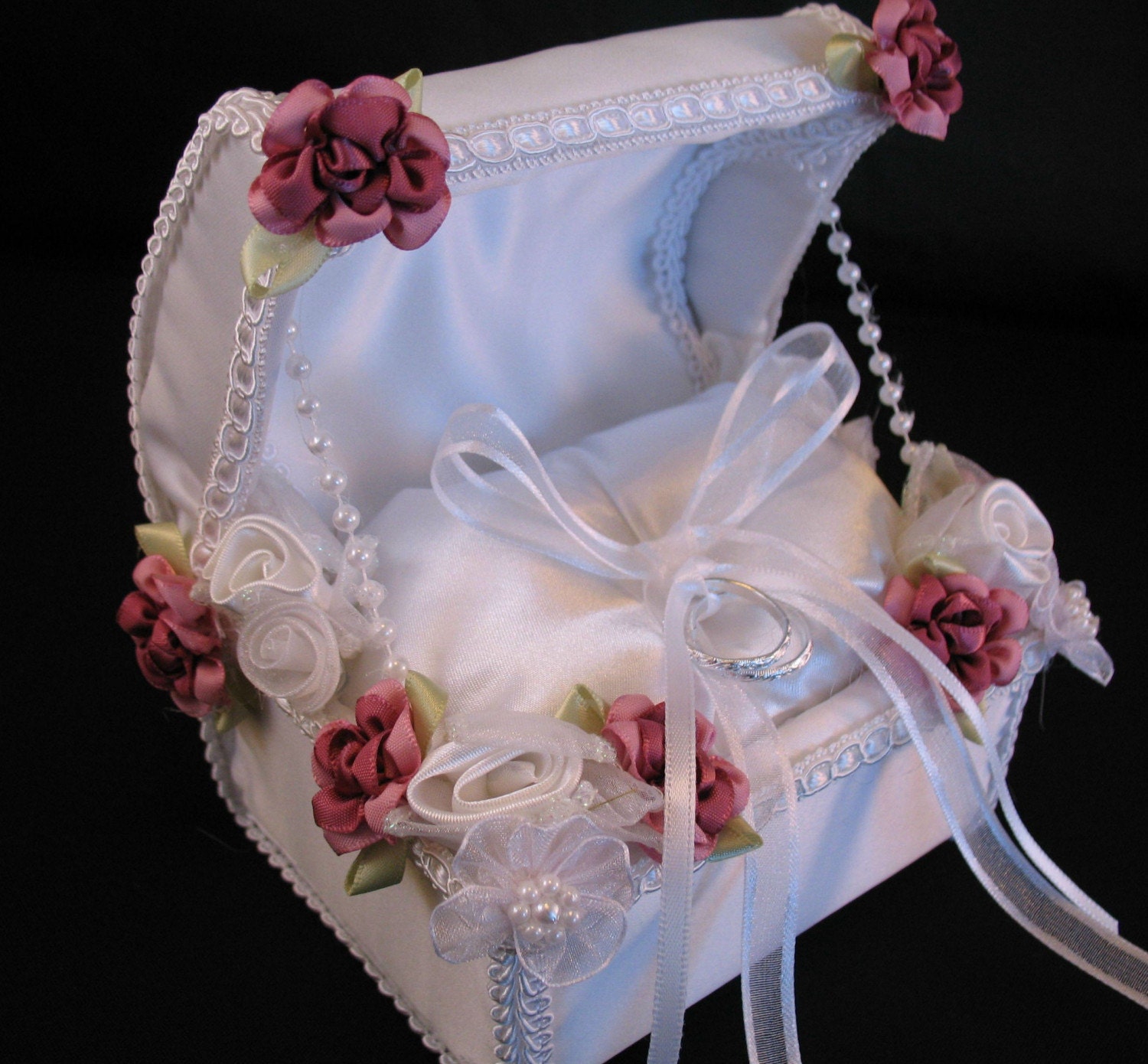 White Satin Ring Bearer Chest with 2 tone PINK