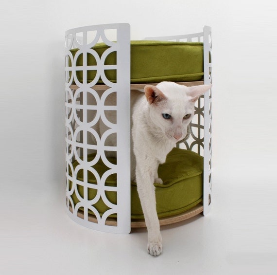 Palm Springs Lounge - Ultra Mod Two-Story Cat Bed (Chartreuse Ultrasuede Cushions)