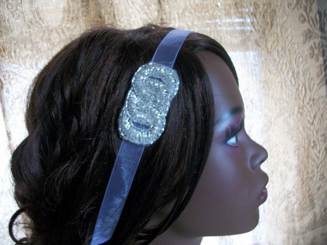 Glam Beaded Silver Ribbon Headband