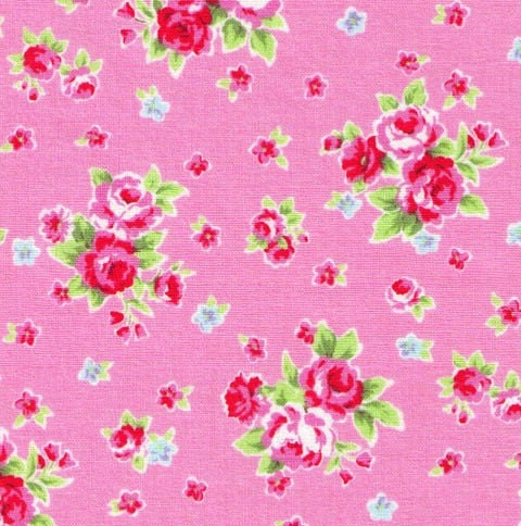 ONE YARD - LECIEN - Flower Sugar Small Flower Bouquet with Red and Blue Flowers - Pink Background - Japanese Import Fabric