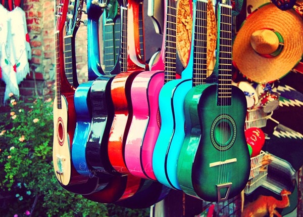 las guitarras. los angeles photograph - rainbow spanish guitars - music - vibrant - latin inspired - 5x7 fine art print